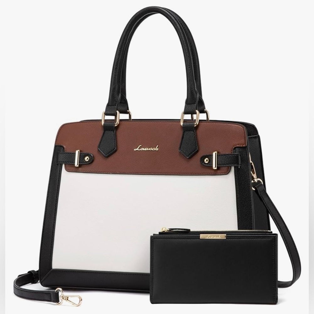 NWT Tote Shoulder Bag Satchel Black Purse and PU Leather Top Handle with Wallet